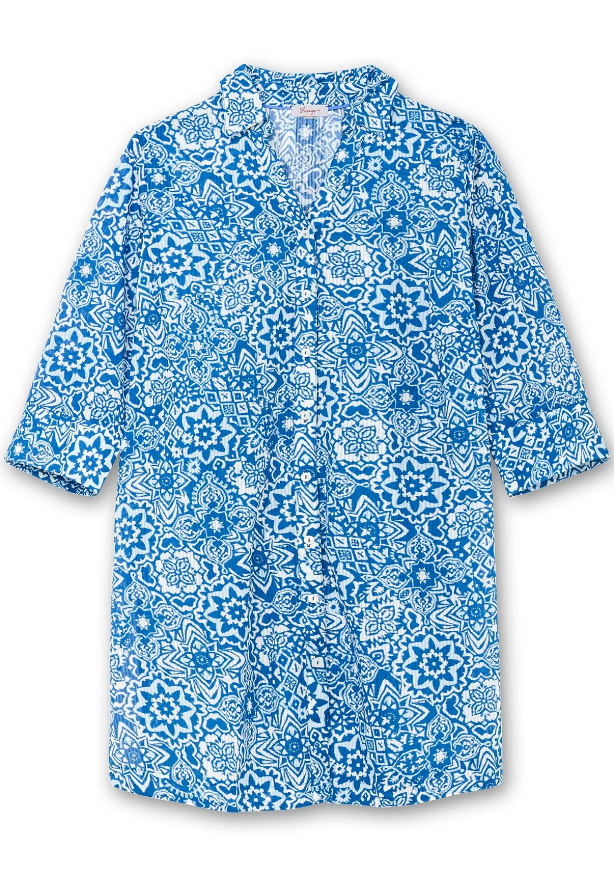Longbluse mit Blätterdruck und 3/4-Ärmeln