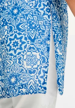 Longbluse mit Blätterdruck und 3/4-Ärmeln