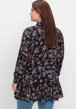 Longbluse mit Blumenprint und Volant am Saum