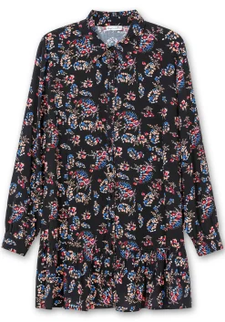 Longbluse mit Blumenprint und Volant am Saum