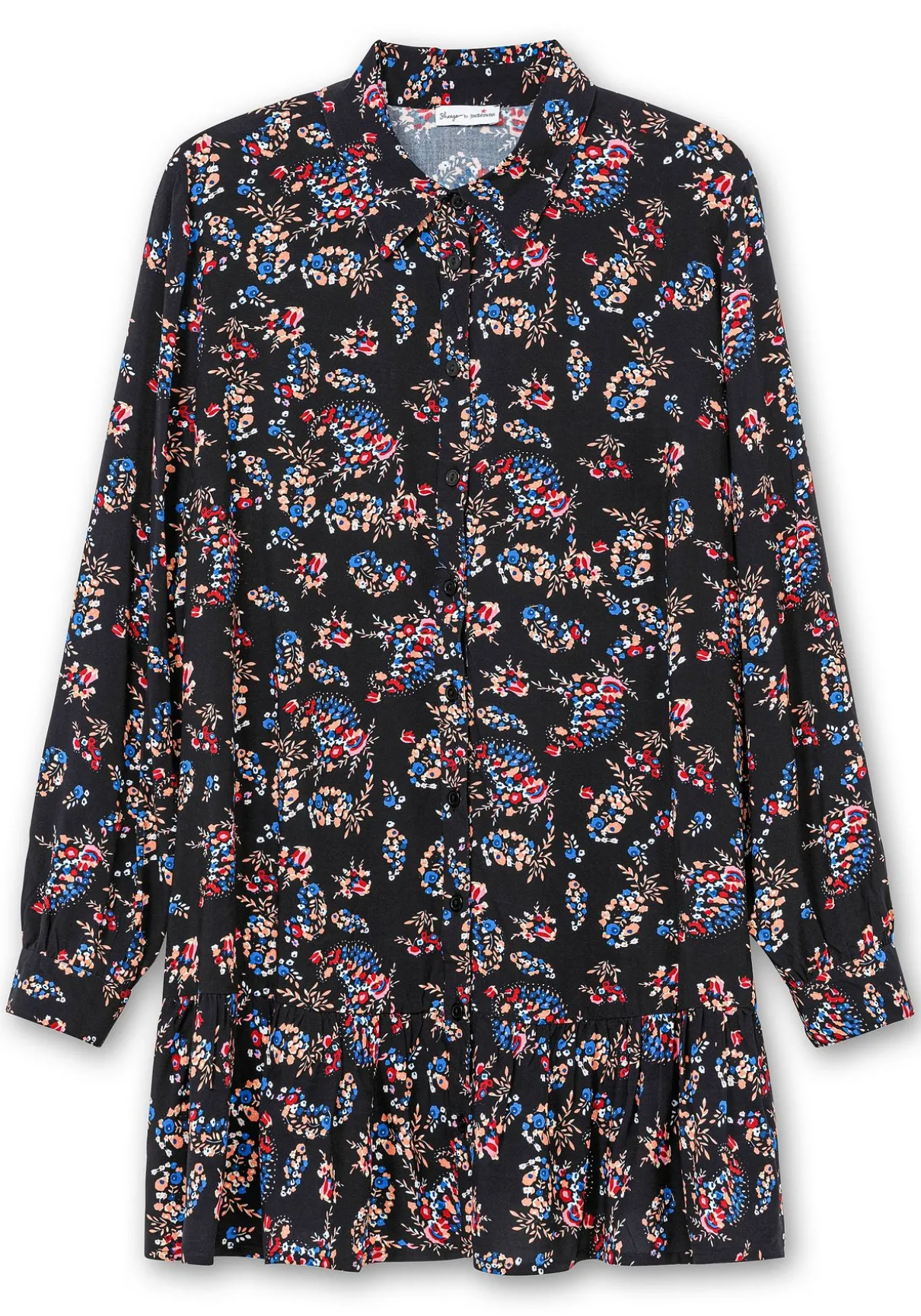 Longbluse mit Blumenprint und Volant am Saum