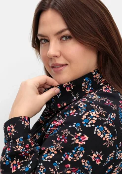 Longbluse mit Blumenprint und Volant am Saum