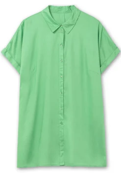 Longbluse mit Hemdkragen und kurzem Arm