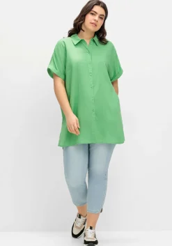 Longbluse mit Hemdkragen und kurzem Arm