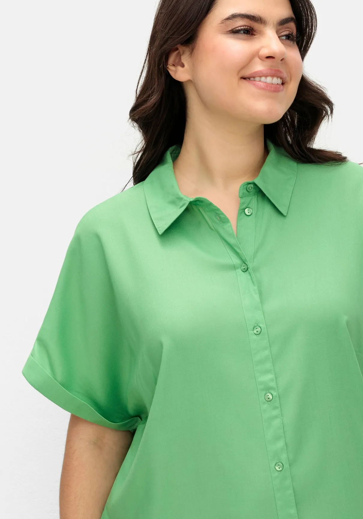 Longbluse mit Hemdkragen und kurzem Arm