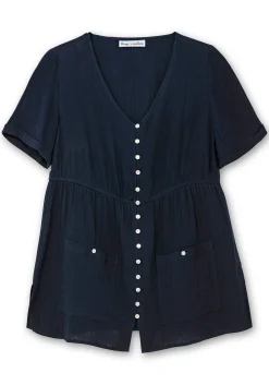 Longbluse mit Knopfleiste und Taschen