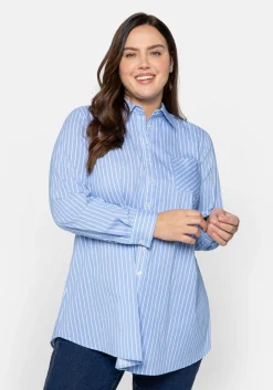 Longbluse mit Streifen und gerundetem Saum