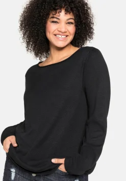 Longpullover mit U-Boot-Ausschnitt und Leinenanteil