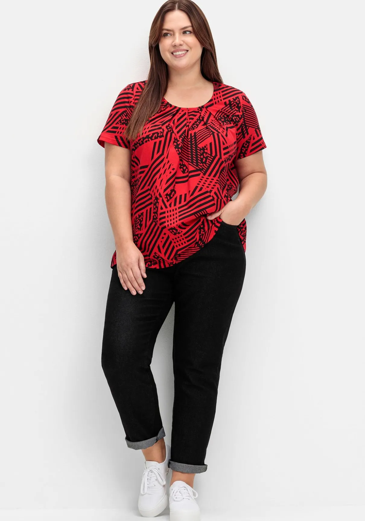 Longshirt in A-Linie, mit grafischem Muster