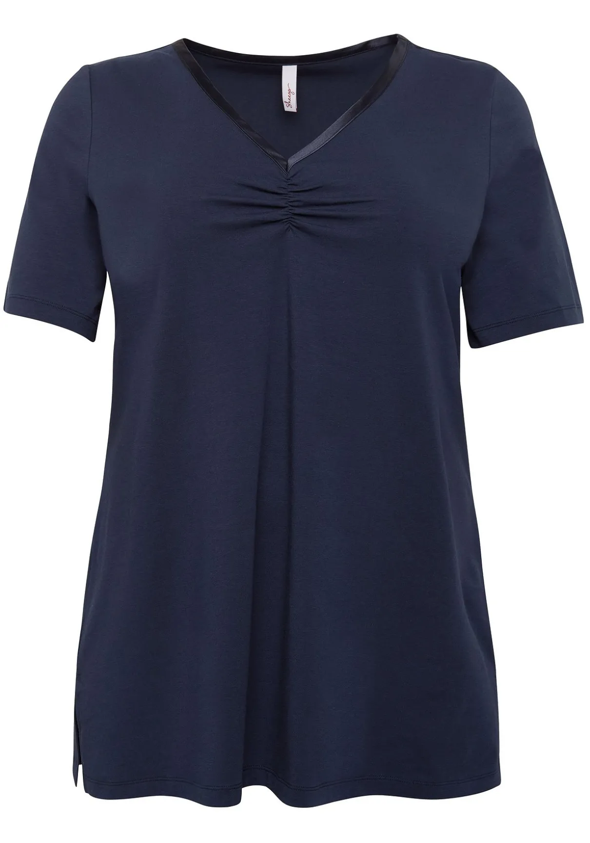 Longshirt in A-Linie mit Raffung am V-Ausschnitt