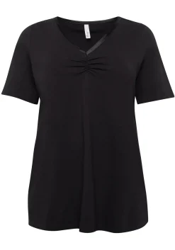 Longshirt in A-Linie mit Raffung am V-Ausschnitt