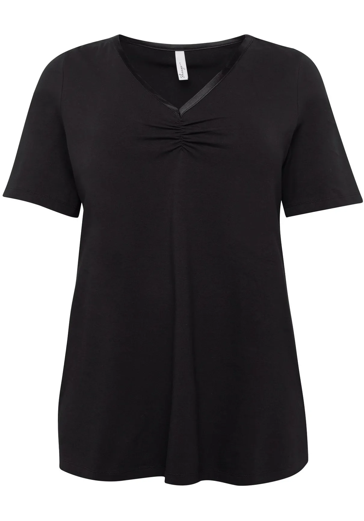 Longshirt in A-Linie mit Raffung am V-Ausschnitt