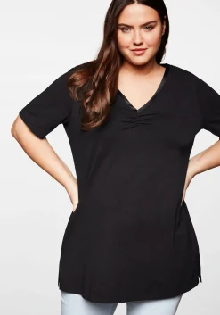 Longshirt in A-Linie mit Raffung am V-Ausschnitt