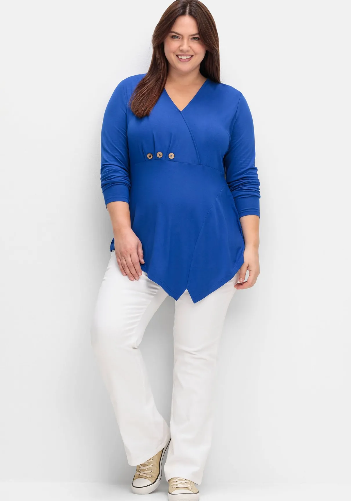 Longshirt in Wickeloptik, mit Zierknöpfen