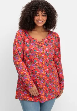 Longshirt mit Blümchen-Alloverdruck