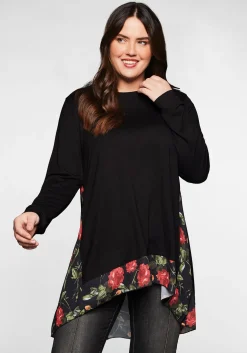 Longshirt mit floral bedruckten Einsätzen