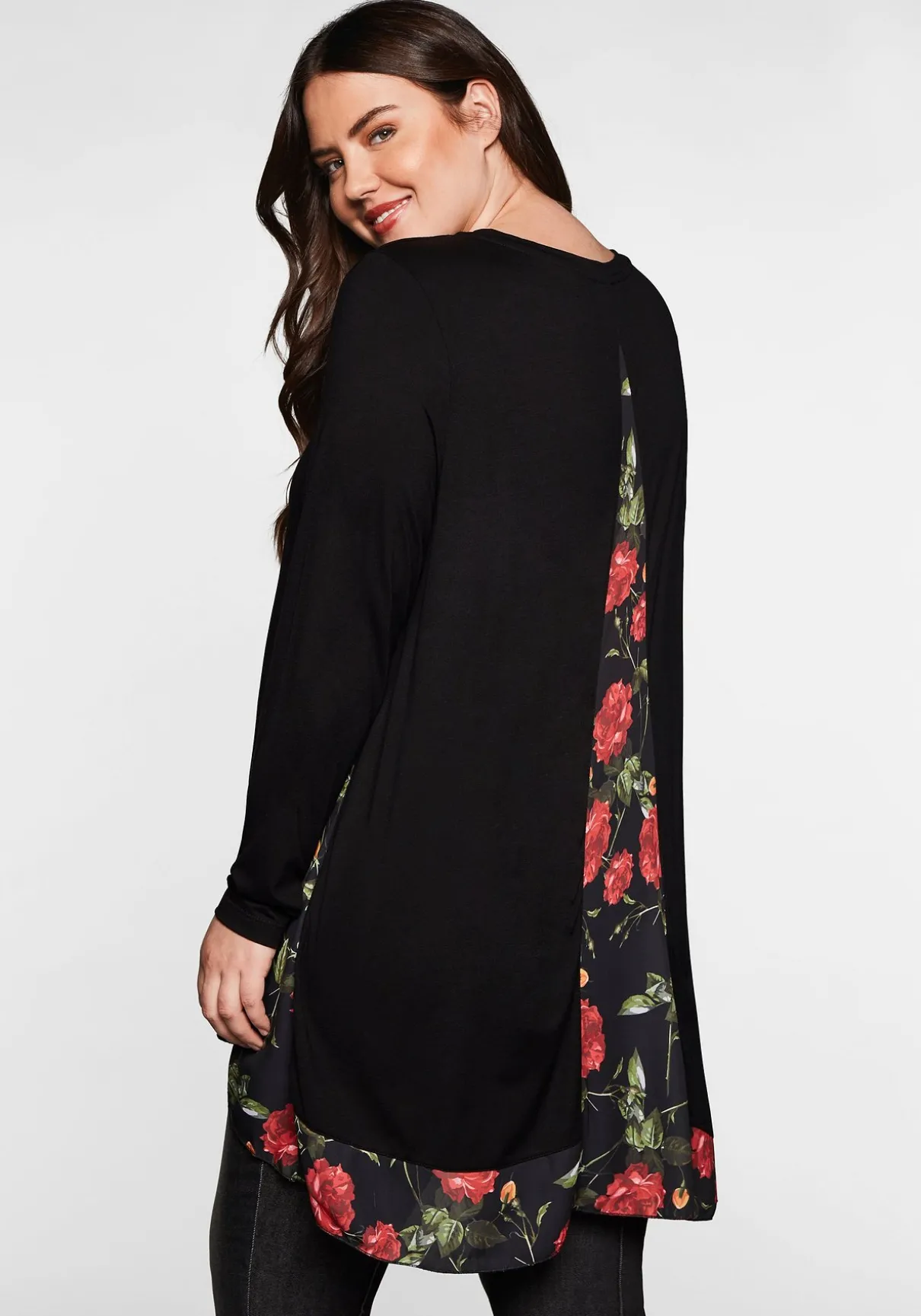 Longshirt mit floral bedruckten Einsätzen
