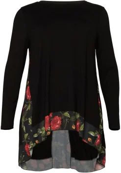 Longshirt mit floral bedruckten Einsätzen
