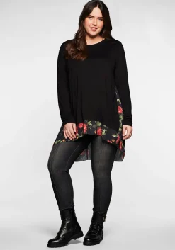 Longshirt mit floral bedruckten Einsätzen