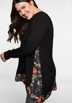 Longshirt mit floral bedruckten Einsätzen
