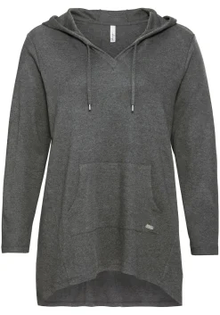 Longshirt mit Kängurutasche, im Vokuhila-Schnitt