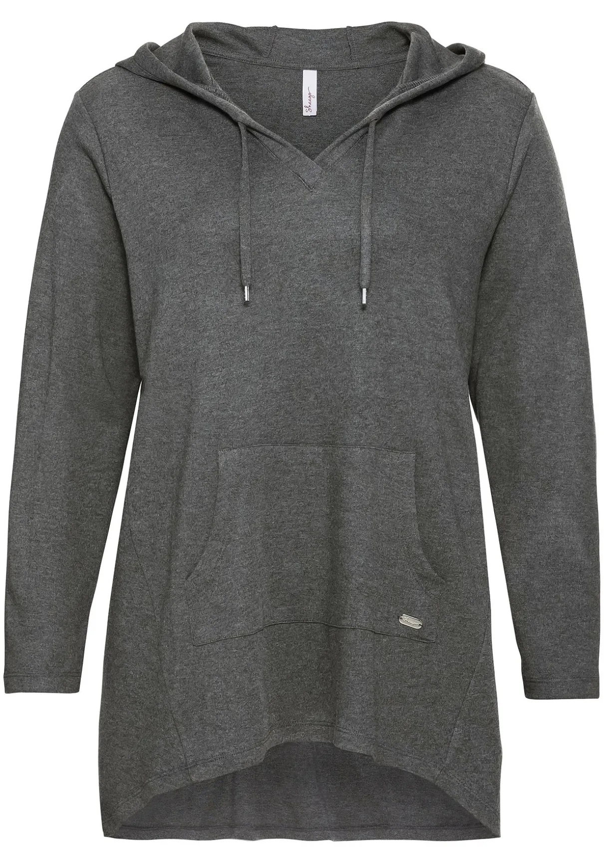 Longshirt mit Kängurutasche, im Vokuhila-Schnitt