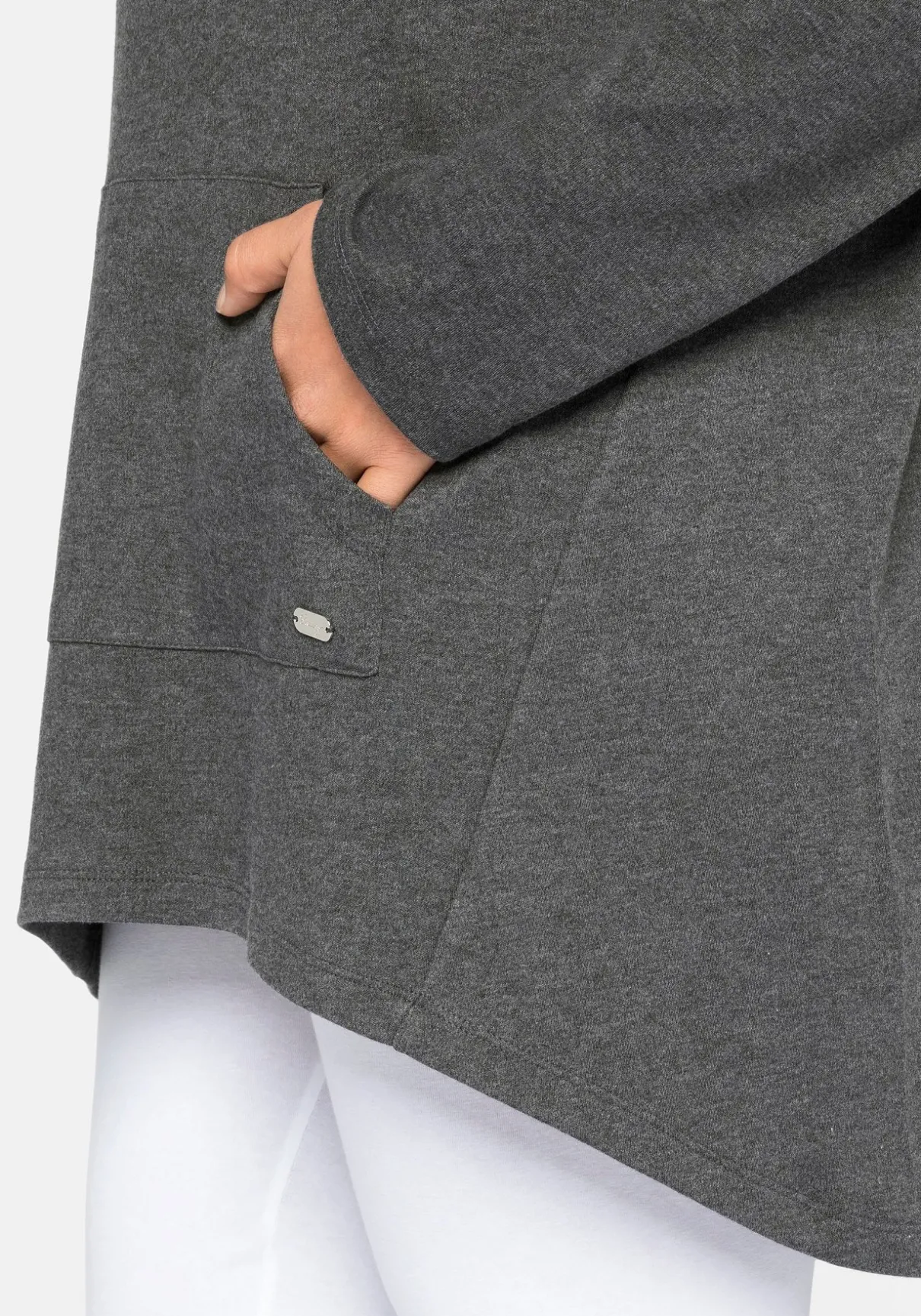 Longshirt mit Kängurutasche, im Vokuhila-Schnitt