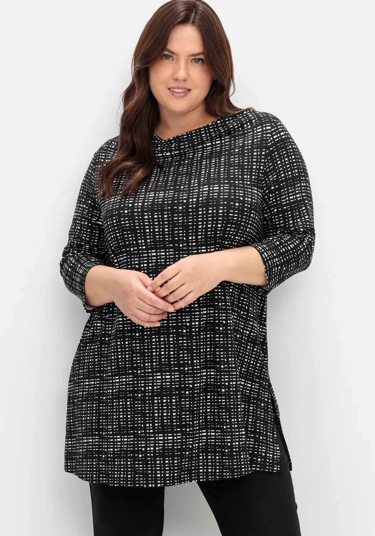 Longshirt mit Print und Wasserfall-Ausschnitt