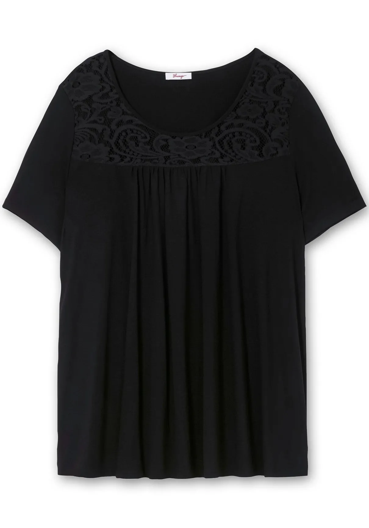 Longshirt mit Spitzenpasse, in A-Linie