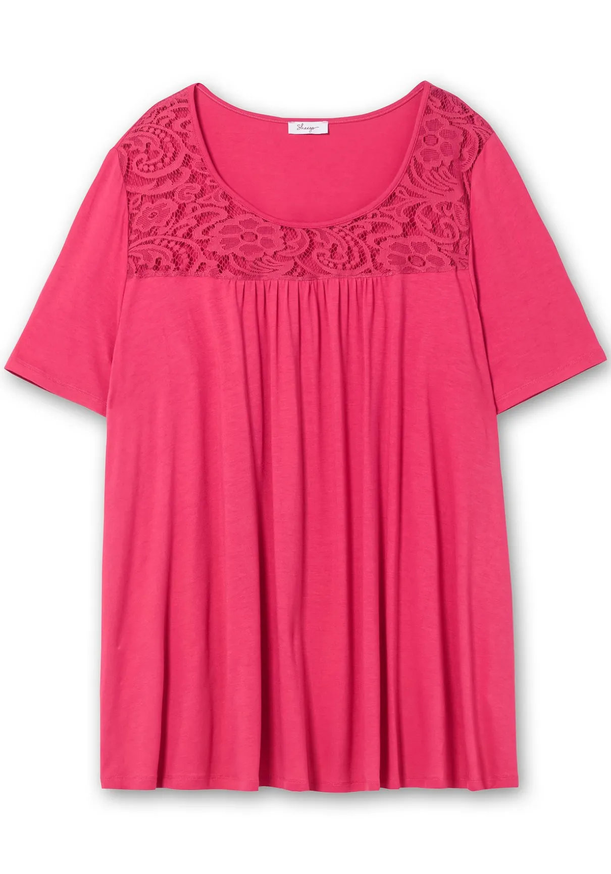 Longshirt mit Spitzenpasse, in A-Linie