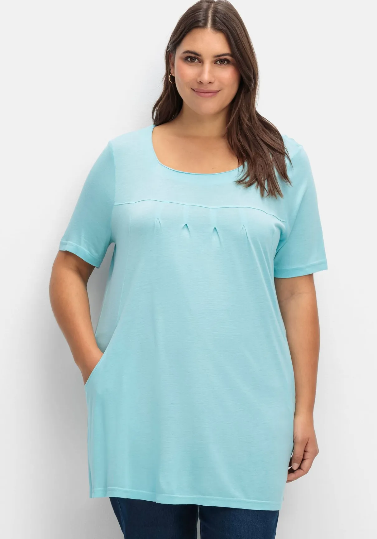 Longshirt mit Taschen und Karreeausschnitt