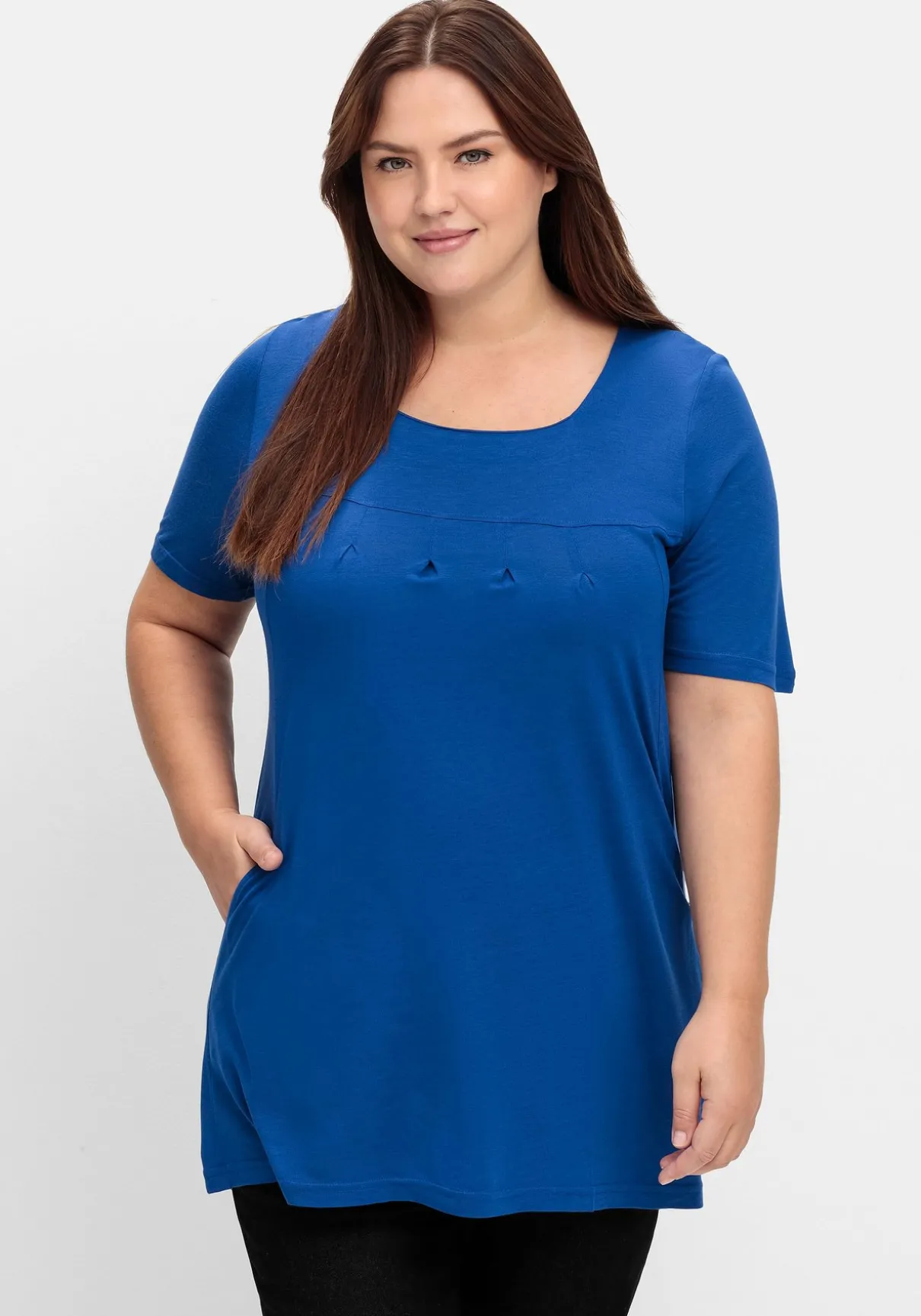 Longshirt mit Taschen und Karreeausschnitt