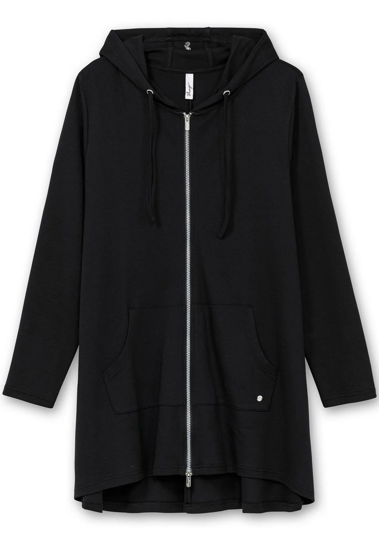 Longshirtjacke mit Kapuze und Kängurutasche