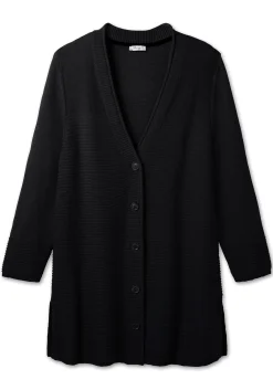 Longstrickjacke im Strukturmix, mit V-Ausschnitt