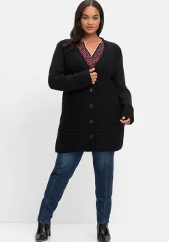 Longstrickjacke im Strukturmix, mit V-Ausschnitt