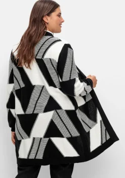 Longstrickjacke mit grafischem Jacquardmuster