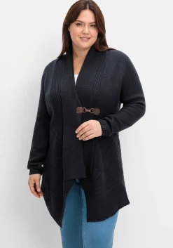 Longstrickjacke mit Schalkragen und Zipfelsaum