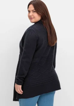 Longstrickjacke mit Schalkragen und Zipfelsaum