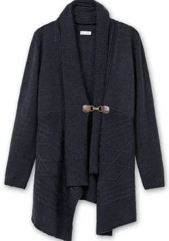 Longstrickjacke mit Schalkragen und Zipfelsaum