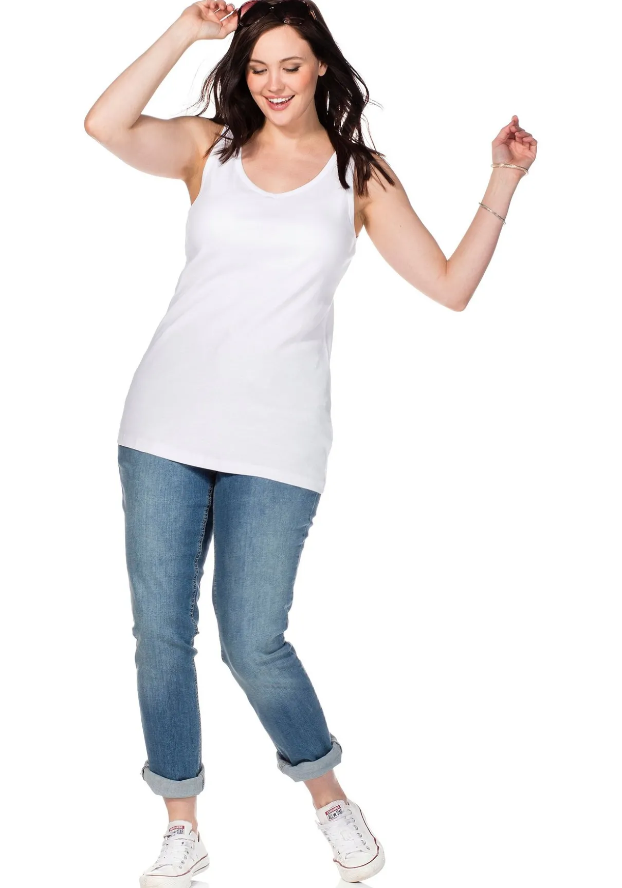 Longtop in Rippqualität, mit weitem Ausschnitt