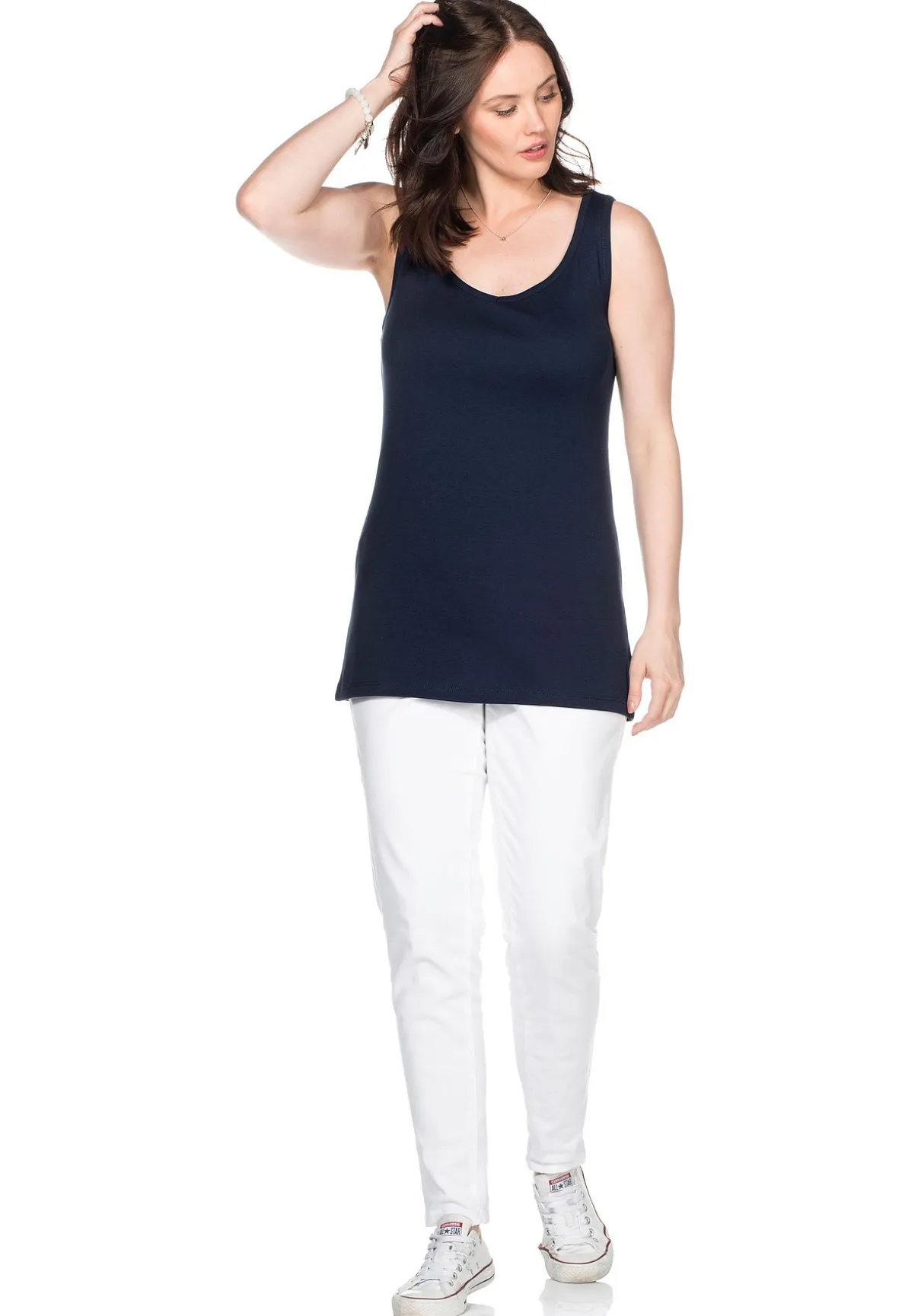 Longtop in Rippqualität, mit weitem Ausschnitt