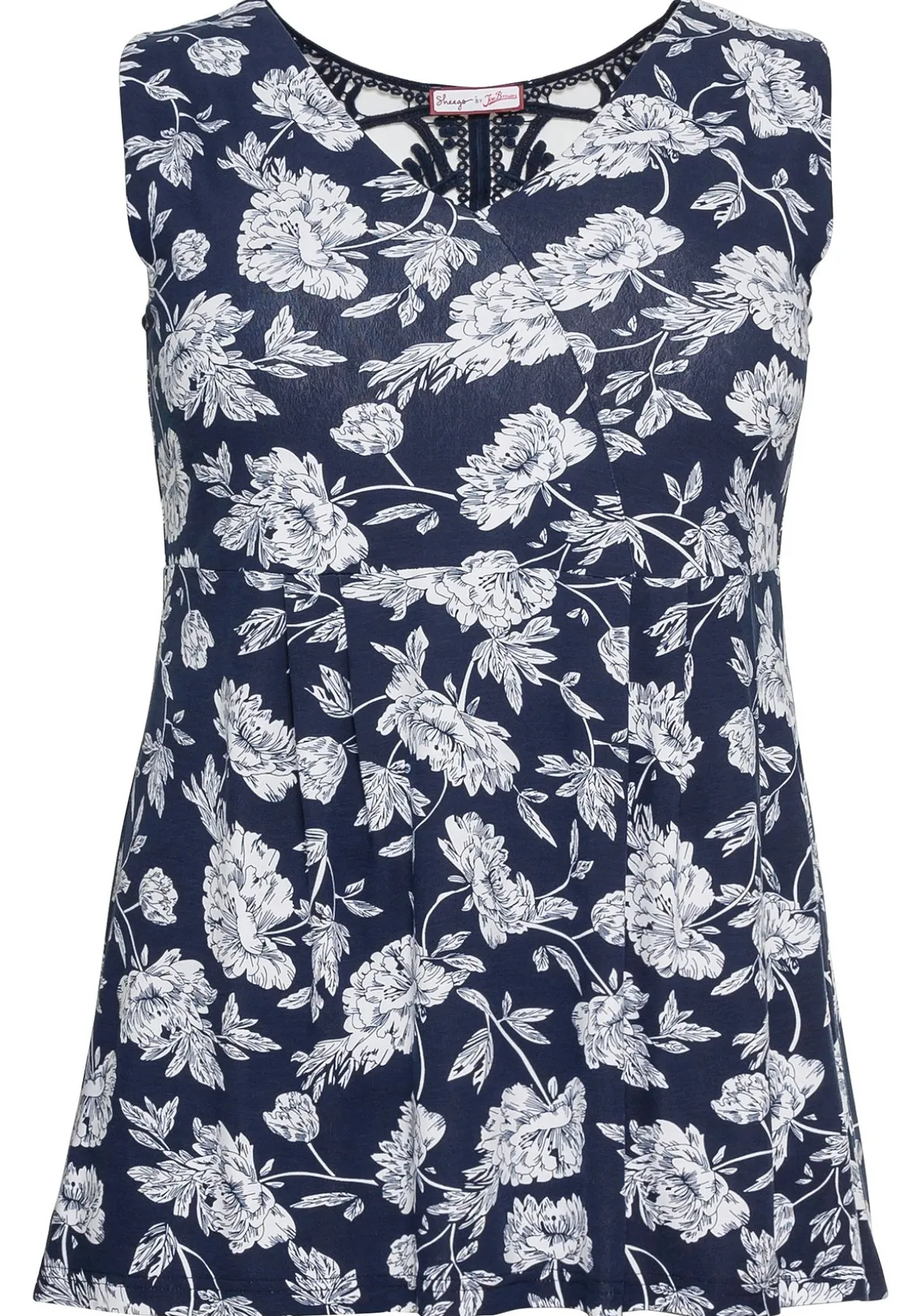 Longtop mit Blumendruck und Spitze im Rücken