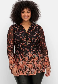 Longtunika aus Mesh, mit Trompetenärmeln