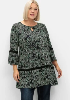 Longtunika mit floralem Print und Lochmusterdetails