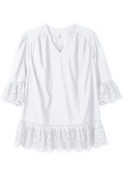 Longtunika mit Lochmusterdetails und Volantspitze