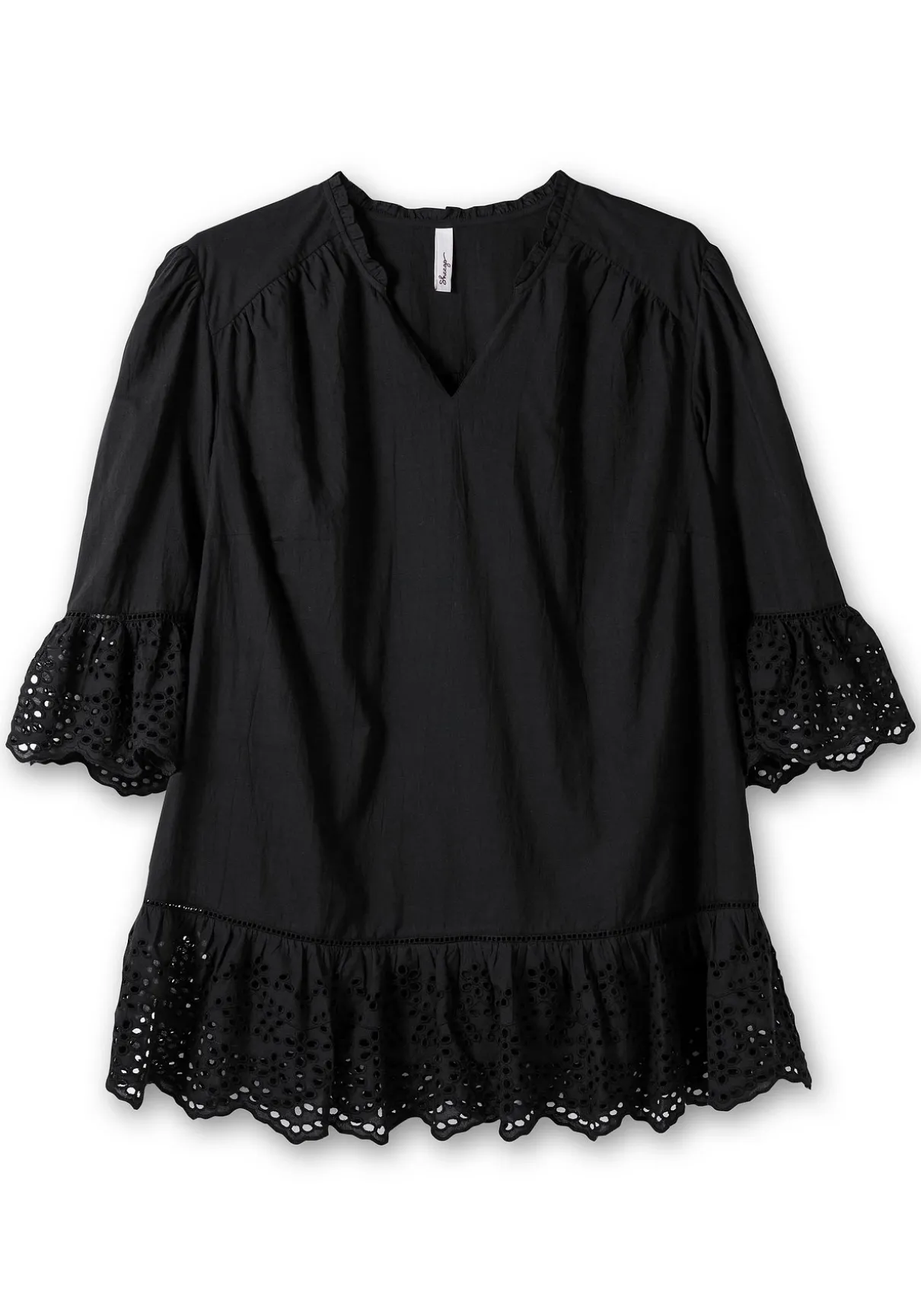 Longtunika mit Lochmusterdetails und Volantspitze