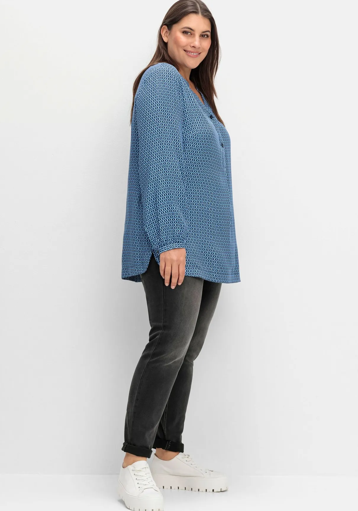Longtunika mit Minimaldruck und Knopfleiste