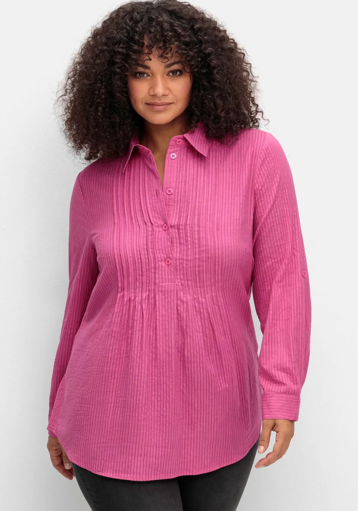 Longtunika mit Webstreifen, in leichter A-Linie