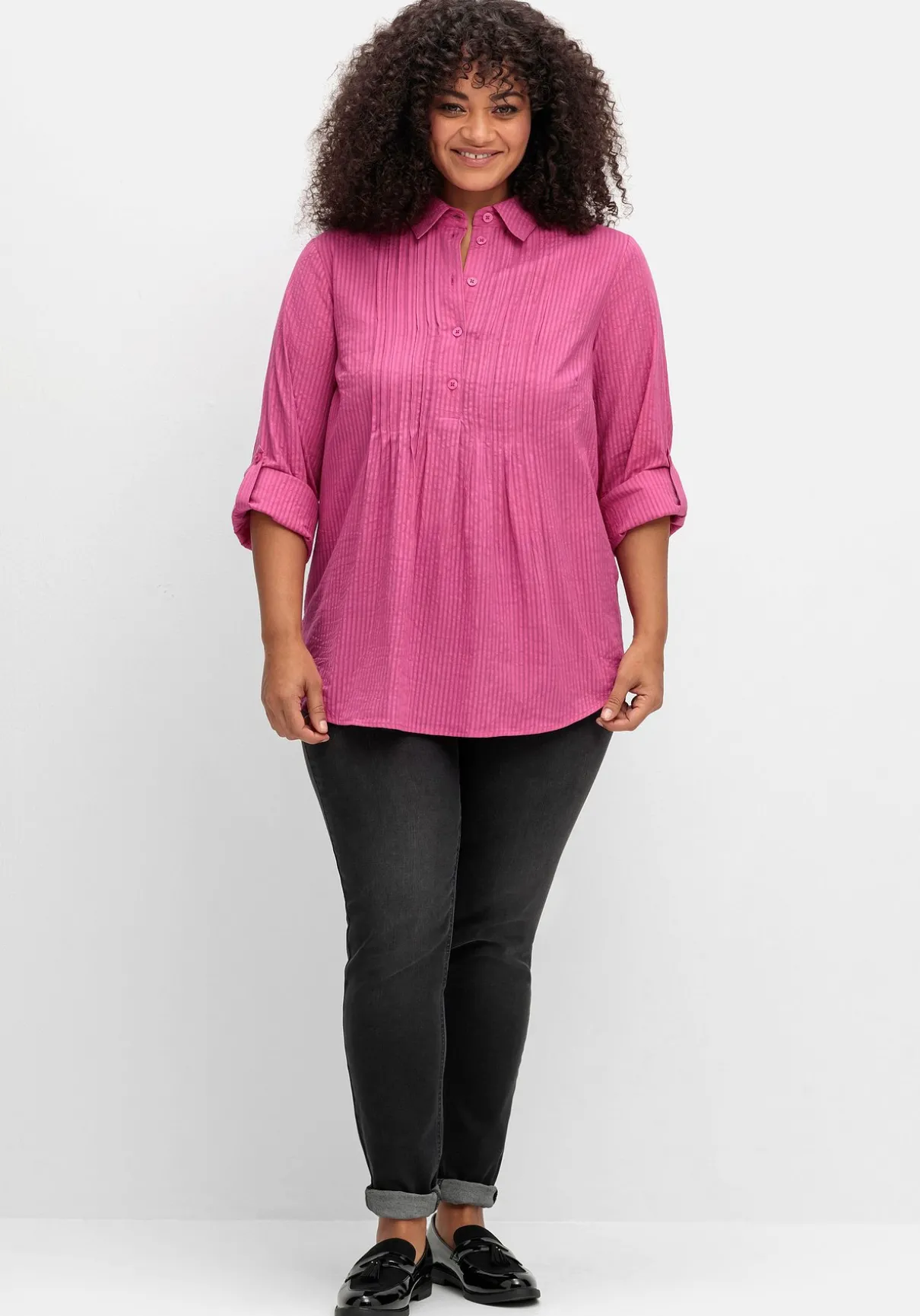 Longtunika mit Webstreifen, in leichter A-Linie