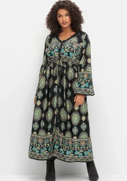 Maxikleid im Boho-Stil, mit Trompetenärmeln